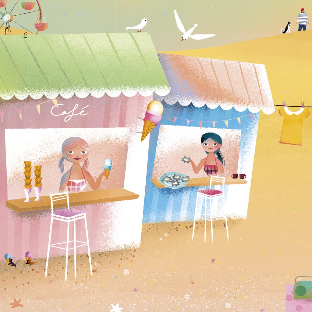 Mermaids selling ice cream and oysters on the beach