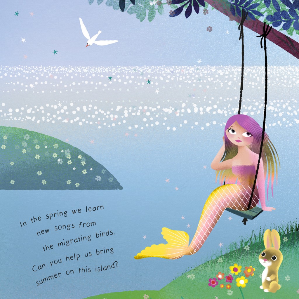 The spring comes to the mermaids' island, a cute bunny with a mermaid.