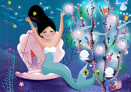 Mermaid Christmas card illustration